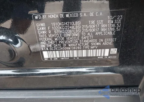 2024 Honda Hr-V Awd Lx z USA, uszkodzony, nr VIN 3CZRZ2H30RM738280